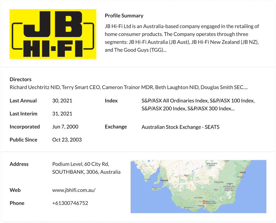 Picture of JB Hi-Fi company profile